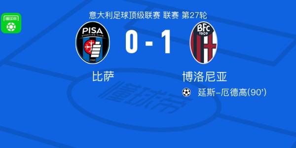 博洛尼亚1-0比萨， 延斯-厄德高绝杀